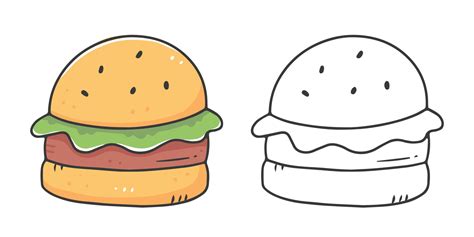 Burger coloring book with an example of coloring for children. Coloring ...