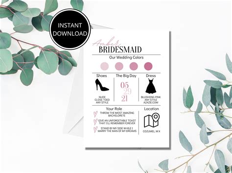 Free Bridesmaid Info Card Template