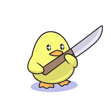 Premium Vector | Cute baby duck holding knife illustration