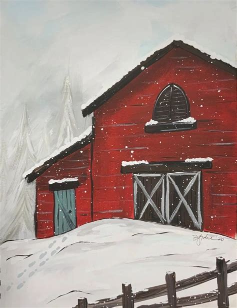 Winter Barn Painting Tutorial | Barn painting, Red barn painting ...