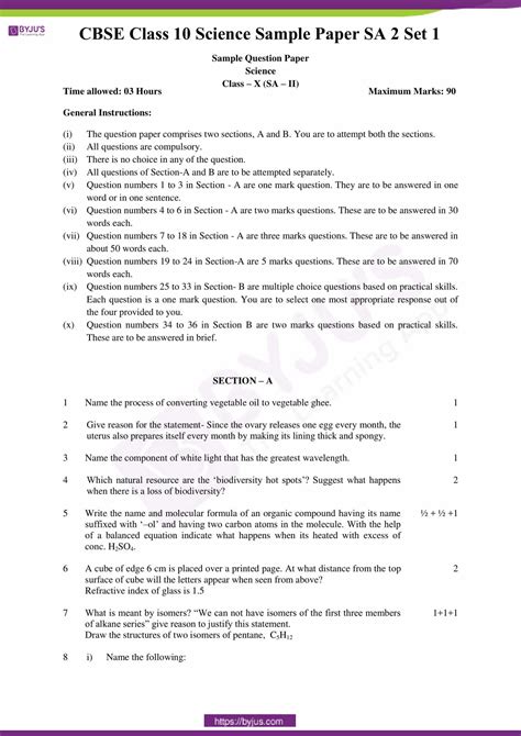 Sample Paper Class Science Sa Exampless Papers | Hot Sex Picture