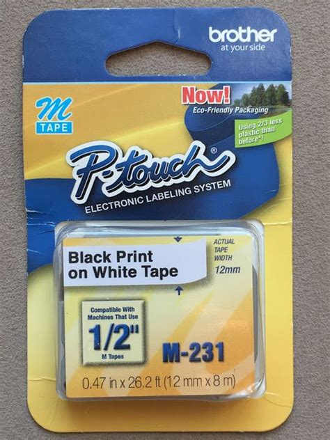 BROTHER P-TOUCH BLACK PRINT WHITE TAPE M-231 0.47"x26.2' 12mm x 8m 012502053736 #Brother | Label ...