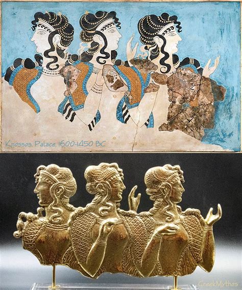 Minoan Women Bronze Sculpture, Knossos Ladies in Blue Museum Replica ...