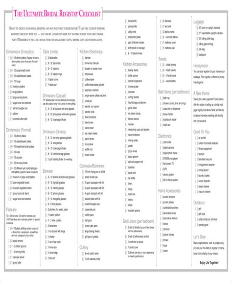 Wedding Registry Checklist Printable