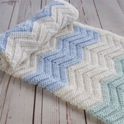 Chevron crochet baby blanket | cream, aqua, sky blue | gift | baby ...