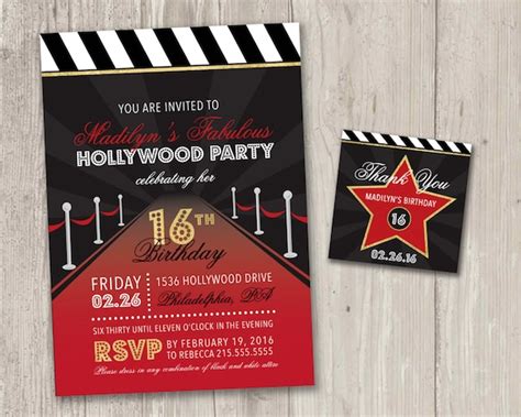 Hollywood Party Invitation Movie Night Sweet Sixteen