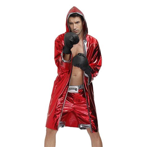 Men's Red World Champion Boxing Clothing Cloak And Shorts Adult Cosplay Costume N20495