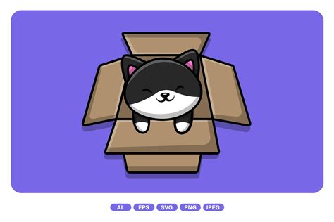 Cute Cat Play in Box Graphic by mokshastuff · Creative Fabrica