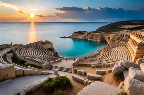 Premium Photo | A sunset view of a amphitheater with the sun setting ...