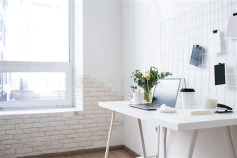 Stylish White Professional Office Interior, Minimalist Loft Workspace ...