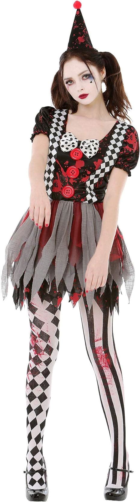 Amazon.com: Crazy Clown Halloween Costume - Creepy Circus Girl Dress ...