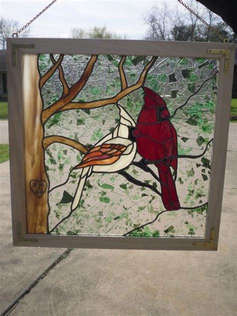 Stained glass cardinal window panel male and female: | Faux stained ...