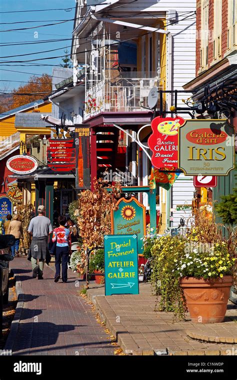 Canada, Quebec Province, Charlevoix, Baie-Saint-Paul, shops along rue Saint-Jean-Baptiste Stock ...