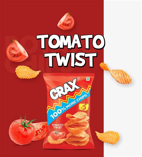 Crax Potato Chips Tomato Twist flavour with 100% More Chips in Every Packet