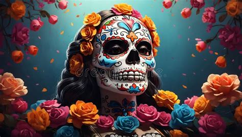 Day of the Dead Background, La Catrina, Mexican Skull, Flowers, Altar ...