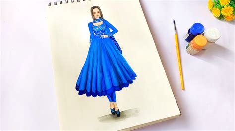 how to draw anarkali dress drawing | Indian wear drawing - YouTube