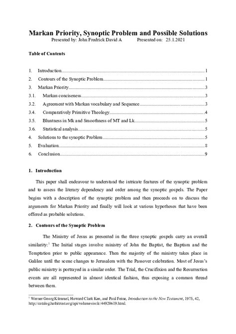 (DOC) John F. David: Markan Priority, Synoptic Problem and Possible ...