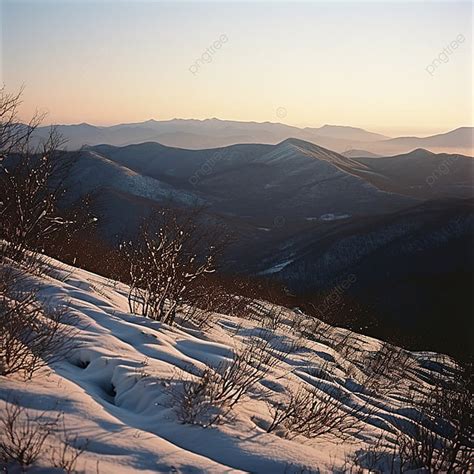 A View Of A Snowy Mountain Range At Sunrise Background, Winter, Season ...