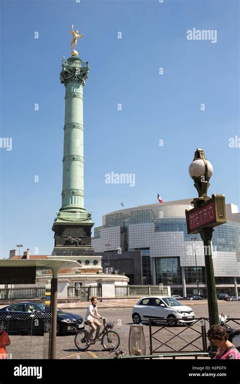 Place de la Bastille and the Bastille monument in Paris, France Stock ...