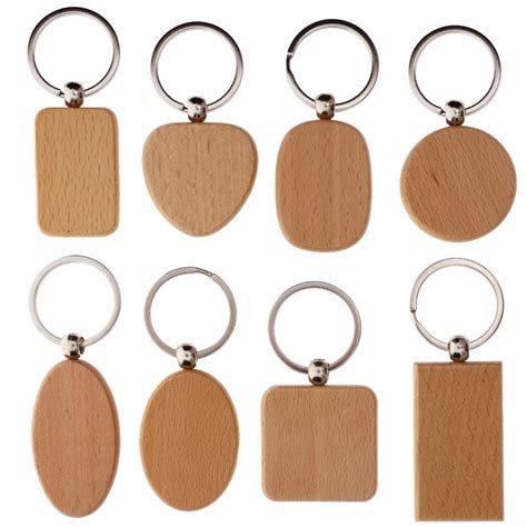 8Pcs/Set Natural Wooden Key Ring Keychain Round Square Anti Lost Wood ...