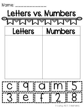 Letters vs. Numbers by Loving ALL Learners | TPT