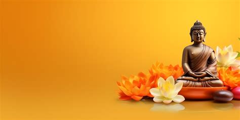 Premium AI Image | Buddha statue and lotus flower on orange background