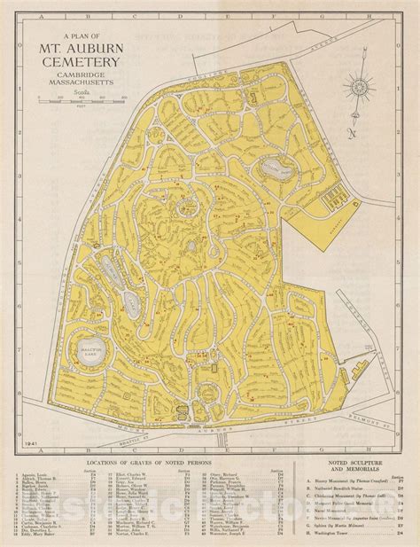 Historic Map : Mount Auburn Cemetery 1941 , Vintage Wall Art | Vintage ...