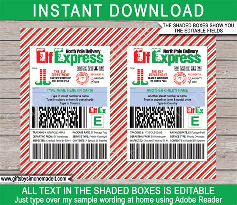 Elf Shipping Labels Template | Elf on the Shelf Arrival Package Kit