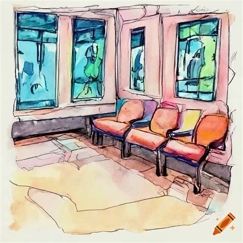 Watercolor of a modern office waiting room