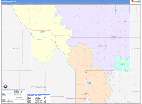 Woods County, OK Wall Map Color Cast Style by MarketMAPS - MapSales