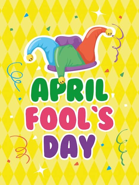 Premium Vector | Happy april fools day card with lettering and buffoon hat