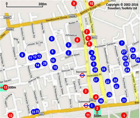 Bayswater London Hotel Street Map - Hotels / B&B's Located