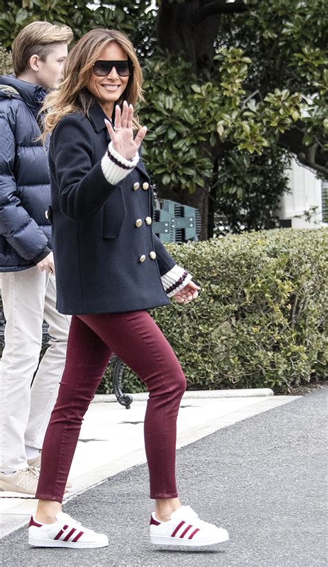 Melania Trump Rocks Adidas Superstar Sneakers & Military-Style Jacket ...