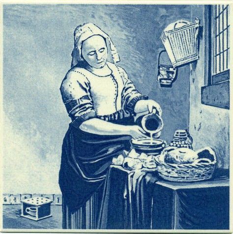 The Milkmaid, Dutch Delft. Replica image of "The Milkmaid" or "The Kitchen Maid" painting by ...