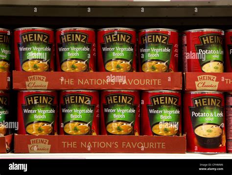 Tins of Heinz soup on a store shelf, UK Stock Photo - Alamy