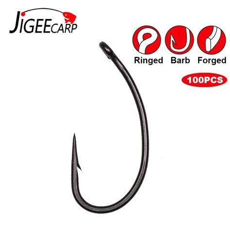 JIGEECARP 100PCS Carp Fishing Hooks Matt Black Needle Point Hair Rig ...