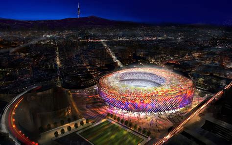 New Camp Nou aerial view, Estadio FC Barcelona, nightscapes, soccer ...