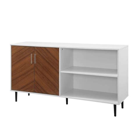 Mid Century Modern Bookmatch TV Stand White 16" x 58" | Mid century modern tv stand, Modern tv ...