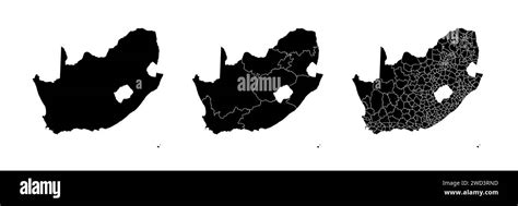 Set of state maps of South Africa with regions and municipalities division. Department borders ...