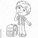 Coloring Page Outline Of Cartoon boy With Satchel Little Student Or  sketch template