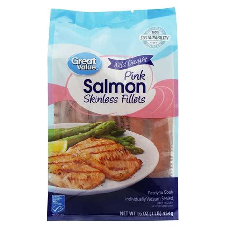 Great Value Frozen Wild Caught Pink Skinless Salmon Fillets, 1 lb - Walmart.com - Walmart.com