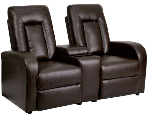 Brown Leather 2-Seat Home Theater Console Recliner from Renegade | Coleman Furniture