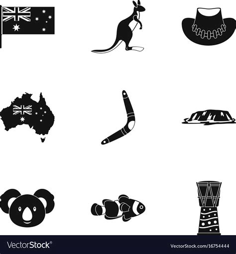 Australian symbols icon set simple style Vector Image