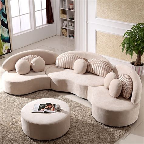 Luxury Modern 7-Seat Modular Sofa Round Sectional Sofa Beige Velvet ...