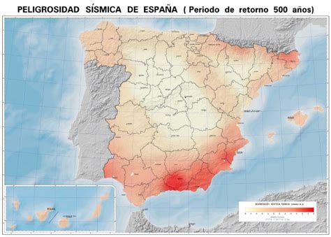 Seismic hazard map of Spain for a return period of 500 years ...