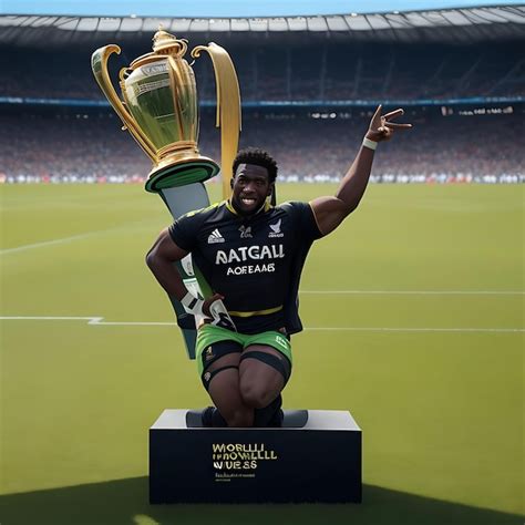 Premium AI Image | Siya Kolisi holding up the rugby World Cup in a ...