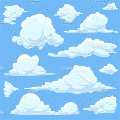 Cartoon clouds in blue sky | Cartoon clouds, Clouds, Cloud drawing