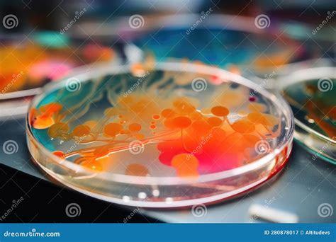 Petri Dish with Microbe Growing on Agar Plate in Science Lab Stock ...