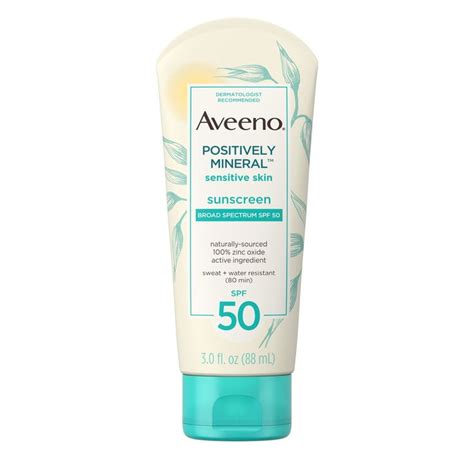 AVEENO® POSITIVELY MINERAL™ Sensitive Skin Sunscreen SPF 50 | Sunscreen lotion, Daily sunscreen ...