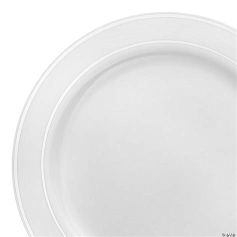 9" White with Silver Edge Rim Plastic Buffet Plates (120 Plates) | Oriental Trading